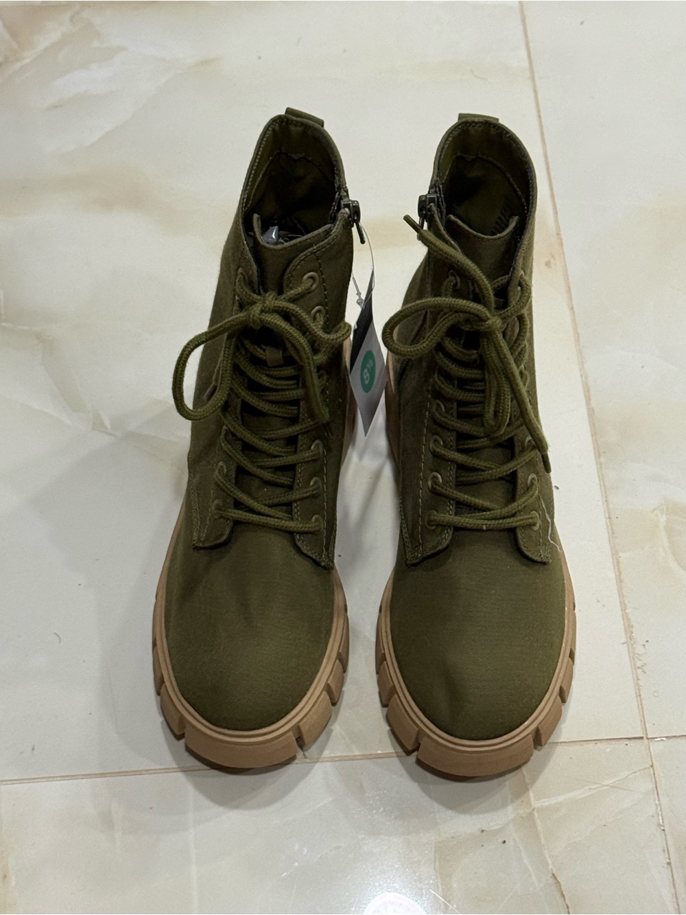 Olive Green Lace-Up Women's Combat Boots - Picture 3 of 8